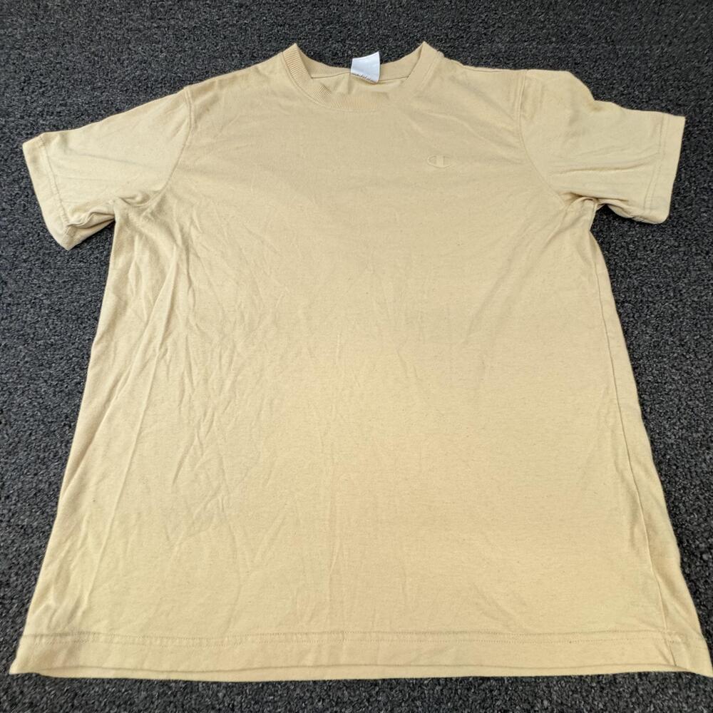 Vtg Champion Shirt Mens L Beige Logo Crew Neck Cotton Short Sleeve Jersey Casual